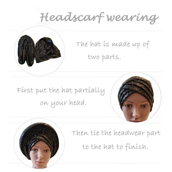 3221 African Headscarf Auto Gele Headties Party Headdress Sequins Shiny